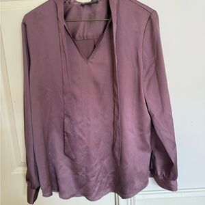 Adrianna Papell Dusty Mauve Satin Tie-Neck Blouse